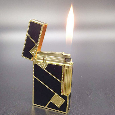 Vỏ Hột Quẹt Bật Lửa Upon Sơn Mài Ô Vuông Chéo D56V Màu Đen Viền Vàng - Dùng Gas Đá Cao Cấp