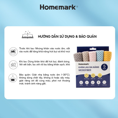 Khăn lau bếp đa năng siêu thấm hút, lau kính, xe ô tô, combo 5 cái Homemark