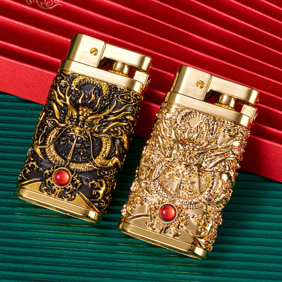 Vỏ Hột Quẹt Bật Lửa Xăng Đá Yubang YB03 Hình Rồng Cuộn 4 Mặt Nhả Ngọc Cực Đẹp