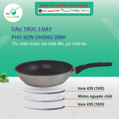 Bộ 2 nồi và 1 chảo chống dính  3 đáy từ inox 430 FiveStar Standard  nắp inox tặng 5 muỗng