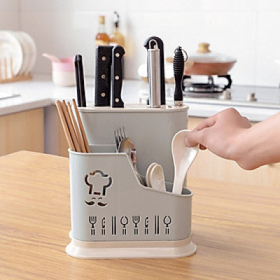 COMBO Ống Đựng Đũa Thìa Có Móc Treo Kèm Khay Cắm Dao Kéo + bộ 3 Lọ Đựng Gia Vị VN - ( giao ngẫu nhiên )