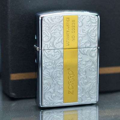 Vỏ Hột Quẹt Bật Lửa Xăng Đá Zorro Z92014 Họa Tiết Hoa Văn Khắc Logo sang trọng - Dùng Xăng Bấc Đá