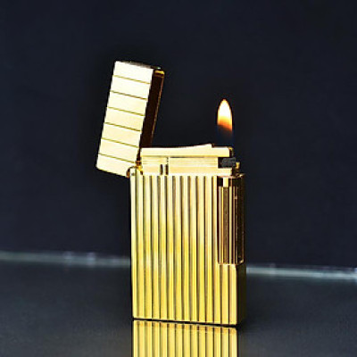 Vỏ Hột Quẹt Bật Lửa Ga Đá ST Upon Hồng Kông vân kẻ dọc sole vàng D-107V