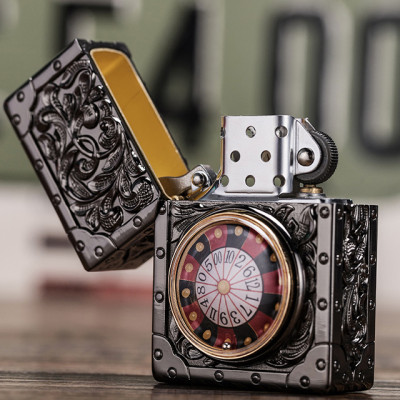 Vỏ Hột Quẹt Bật Lửa Xăng Zorro Z-KJ1011 Hoa Văn Cổ Sang Trọng & Vòng Xoay Roulette Đẹp Độc Lạ - Dùng Xăng Bấc Đá