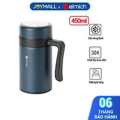Ly giữ nhiệt inox 304 Elmich EL8329 450ml, Hàng chính hãng, có tay cầm, có khay lọc trà, miệng rộng dễ vệ sinh - JoyMall