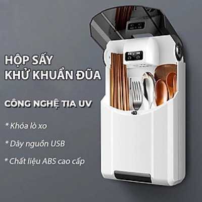 Hộp Sấy Và Khử Khuẩn Đũa Thìa Muỗng Thông Minh, Có Nắp Đậy Cao Cấp Chống Côn Trùng, Kiến, Dán Tường Chắc Chắn - Hàng Loại 1