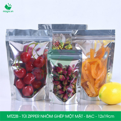MTZ2B - 12x19cm - Combo 100 Túi Zipper Bạc đáy đứng, một mặt trong