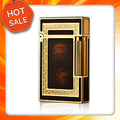 Vỏ Hột Quẹt Bật Lửa Upon D01V Họa Tiết Sơn Mài Đen Nhũ Đỏ Viền Vàng - Dùng Gas Đá Cao Cấp