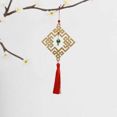 Combo 12V - Bộ 12 dây treo trang trí tết Khai Lộc Hoàng Kim màu Vàng,handmade,chất liệu gỗ, kim loại cắt CNC hoa văn sắc sảo, treo cành mai, đào, lan, quà tặng độc đáo ý nghĩa