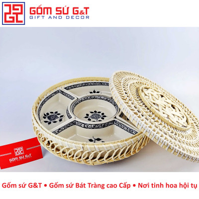 Khay mứt tết vẽ hoa móc Gốm Sứ G&T