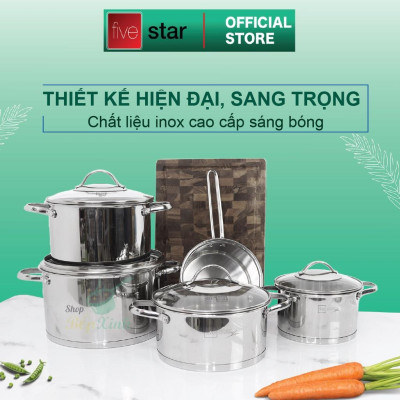 Bộ nồi chảo chống dính cao cấp Fivestar Plus 6 món nắp kính , dùng được mọi bếp , tặng 1 vá canh