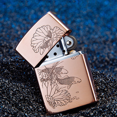 Vỏ Hột Quẹt Bật Lửa Xăng Bấc Đá Họa Tiết Cá Chép Lá Sen Đẹp Độc Lạ Tiện Dụng Zorro Z-WY013- Dùng xăng bấc đá cao cấp