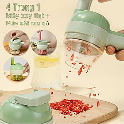 Máy xay mini cầm tay 3 trong 1 (máy xay nghiền tỏi ớt, rau củ, sinh tố;, máy nạo gọt hoa quả; máy cắt sợi, thái lát đồ ăn) dễ dàng vệ sinh