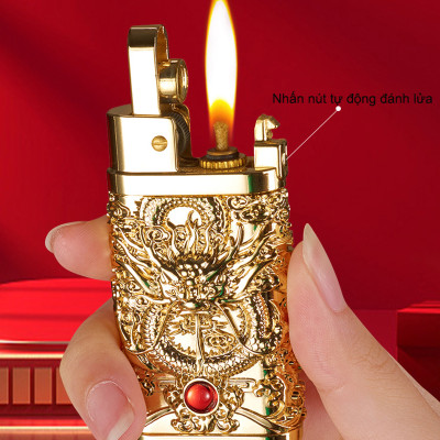 Vỏ Hột Quẹt Bật Lửa Xăng Đá Yubang YB03 Hình Rồng Cuộn 4 Mặt Nhả Ngọc Cực Đẹp