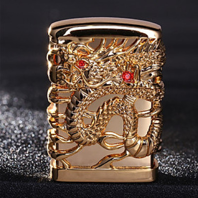 Vỏ Hột Quẹt Bật Lửa Hộp Quẹt Xăng Đá Chief CF-0985Y Họa Tiết Rồng Mắt Đỏ - Dùng Xăng Bấc Đá Cao Cấp