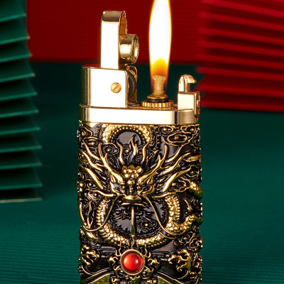 Vỏ Hột Quẹt Bật Lửa Xăng Đá Yubang YB03 Hình Rồng Cuộn 4 Mặt Nhả Ngọc Cực Đẹp