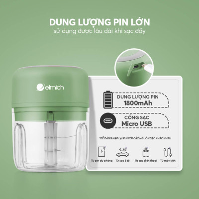 Máy xay tỏi ớt dùng pin sạc Elmich PBE-8659 250ml 50w, Hàng chính hãng, bảo hành 24 tháng - JoyMall