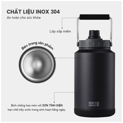 Bình giữ nhiệt Lebenlang LBL3028, phích giữ nhiệt dung tích lớn 3800ml, inox 304 - hàng chính hãng