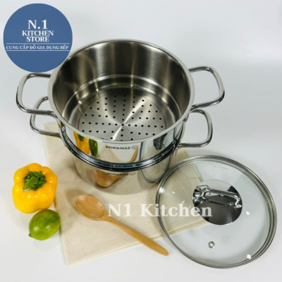 Bộ nồi xửng hấp inox 18/10 Korkmaz Perla Thổ Nhĩ Kỳ, Bảo hành 4 năm -  Hàng Chính Hãng