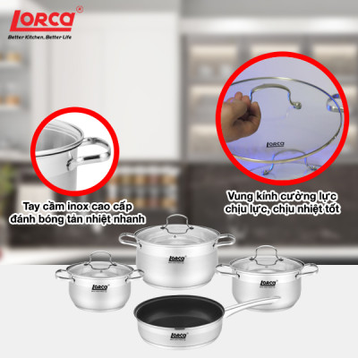Bộ Nồi 7 Món LORCA TA 5018 TITANIUM Chính Hãng - Đun Trên Mọi Loại Bếp Cao Cấp, Bền Bỉ, Nhập Khẩu Chính Hãng