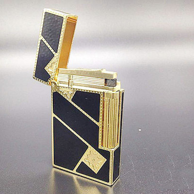 Vỏ Hột Quẹt Bật Lửa Upon Sơn Mài Ô Vuông Chéo D56V Màu Đen Viền Vàng - Dùng Gas Đá Cao Cấp