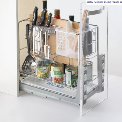 Giá đựng dao thớt Tundo DCT1630 nan vuông ray âm giảm chấn Boss R260*C475*S455 mm