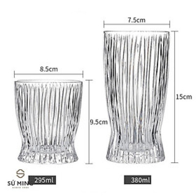 Bộ 6 Cốc Thuỷ Tinh, Ly Thủy Tinh Chịu Nhiệt Viền Vàng Sọc Vân Gỗ | Ly Whisky | Decor quán Bar phong cách Châu Âu