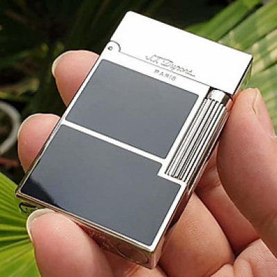 Vỏ Hột Quẹt Bật Lửa Ga Đá Upon D152T Sơn Mài Đen Kẻ Viền Ngang Viền Bạc