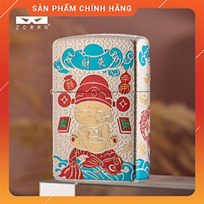 Vỏ Hột Quẹt Bật Lửa Xăng Đá Zorro Z2-111 Hình Mèo Thần Tài May Mắn Tài Lộc Phiên Bản Mới