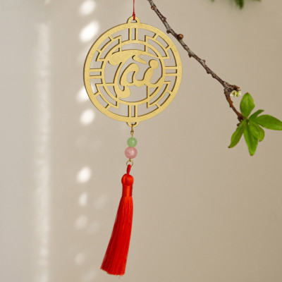 Combo 12V - Bộ 12 dây treo trang trí tết Khai Lộc Hoàng Kim màu Vàng,handmade,chất liệu gỗ, kim loại cắt CNC hoa văn sắc sảo, treo cành mai, đào, lan, quà tặng độc đáo ý nghĩa