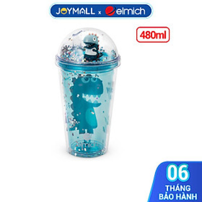 Ly nhựa 2 lớp hình khủng long Elmich EL8332OL 480ml, Hàng chính hãng, đi kèm ống hút, miệng rộng - JoyMall