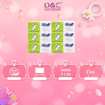 Combo 6 Giấy ăn Slisoft Trắng 3 lớp x 100 tờ đa năng, khăn giấy rút không chất tẩy trắng an toàn cho cả gia đình