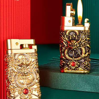 Vỏ Hột Quẹt Bật Lửa Xăng Đá Yubang YB03 Hình Rồng Cuộn 4 Mặt Nhả Ngọc Cực Đẹp