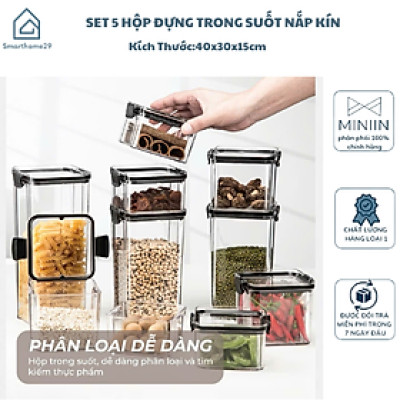 Set 5 Hộp Nhựa Đựng Ngũ Cốc H55, Bánh Kẹo, Thực Phẩm Khô - Hộp Đựng Trong Suốt Nắp Kín Chống Ẩm Cao Cấp - HÀNG CHÍNH HÃNG MINIIN