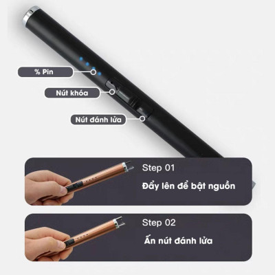 Phụ Kiện Đốt Nến Thơm Cao Cấp Hiển Thị Pin Sạc Điện Qua USB - Bật Mồi Lửa Cho Nến - LD03