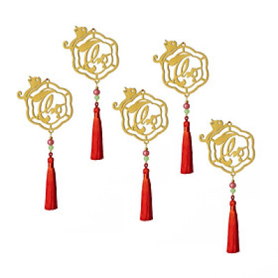 Bộ 5 dây trang trí Tết thư pháp cắt CNC chữ Thọ vàng, hàng handmade treo mai đào.