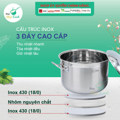 Nồi Inox 430 Bếp Từ 3 Đáy Fivestar (36 cm) Nắp Inox + Tặng 5 Muỗng Ăn Inox Cao Cấp