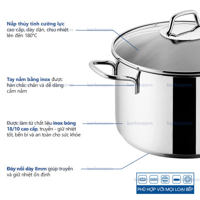 Bộ nồi xửng hấp inox 18/10 Korkmaz Perla 20cm