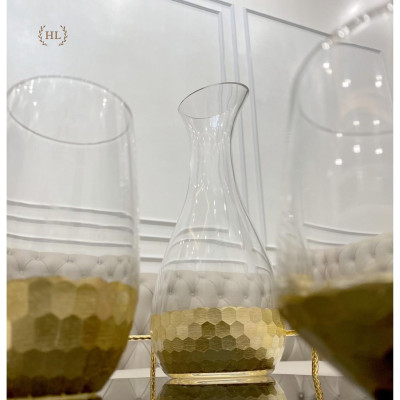 Bộ bình cốc thủy tinh mạ vàng phong cách Scandinavia | Bộ bình cốc thủy tinh chịu nhiệt borosilicate vân tổ ong