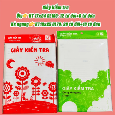 Giấy kiểm tra Ôly Kẻ Ngang dành cho học sinh