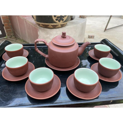 Ấm Chén Trà Tử Sa Bát Tràng Tích Nâu Chỉ Đỏ