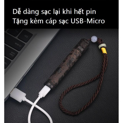 Bật Lửa Điện Thổi Vỏ Gỗ Đàn Hương - Sạc Điện USB Tiện Lợi