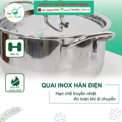 Bộ 2 nồi và 1 chảo chống dính  3 đáy từ inox 430 FiveStar Standard  nắp inox tặng 5 muỗng