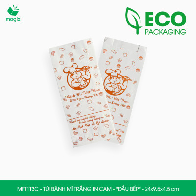 MFT1T3C - 24x9.5x4.5 cm - 500 Túi bánh mì Trắng, in sẵn họa tiết ĐẦU BẾP - Bao bánh mì Túi giấy thực phẩm an toàn