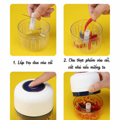 Máy Xay Tỏi Ớt Bằng Pin Sạc VinBuy Tiện Lợi, Xay Đồ Đa Năng Xay Đồ Ăn Dặm Cho Bé Với 3 Lưỡi Dao Thép Không Gỉ, Dung Tích 100ml, 250ml – Hàng Chính Hãng