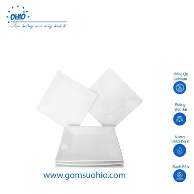 Đĩa Vuông 25cm Sứ Trắng OHIO