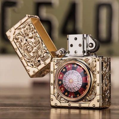 Vỏ Hột Quẹt Bật Lửa Xăng Zorro Z-KJ1011 Hoa Văn Cổ Sang Trọng & Vòng Xoay Roulette Đẹp Độc Lạ - Dùng Xăng Bấc Đá