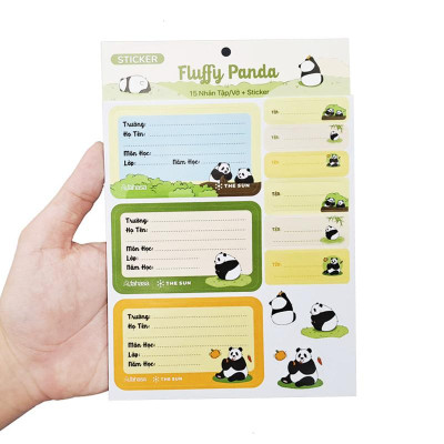 Nhãn Vở Fluffy Panda 3 Ô Kèm Sticker - The Sun (15 Nhãn)
