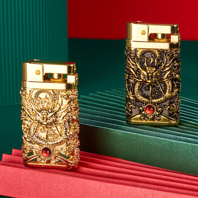 Vỏ Hột Quẹt Bật Lửa Xăng Đá Yubang YB03 Hình Rồng Cuộn 4 Mặt Nhả Ngọc Cực Đẹp