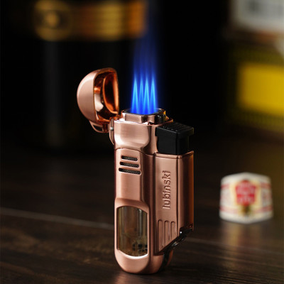 Vỏ Hột Quẹt Bật Lửa Khè Gas Lubinski YJA-10027 Khò 4 Tia Cực Mạnh Có Đục Tiện Lợi Thân Vỏ Hột Quẹt Bật Lửa Trong Suốt Nhìn Rõ Lượng Gas